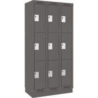 Clean Line Lockers, 3 -tier, Bank of 3, 36" x 18" x 76", Steel, Charcoal, Rivet (Assembled) Cam Industrial