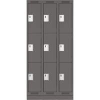 Clean Line Lockers, 3 -tier, Bank of 3, 36" x 18" x 76", Steel, Charcoal, Rivet (Assembled) Cam Industrial