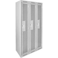 Clean Line Lockers, Bank of 3, 36" x 15" x 72", Steel, Grey, Rivet (Assembled), Perforated Cam Industrial