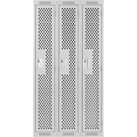 Clean Line Lockers, Bank of 3, 36" x 15" x 72", Steel, Grey, Rivet (Assembled), Perforated Cam Industrial