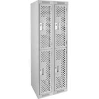 Clean Line Lockers, 2 -tier, Bank of 2, 24" x 12" x 72", Steel, Grey, Rivet (Assembled), Perforated Cam Industrial