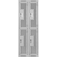 Clean Line Lockers, 2 -tier, Bank of 2, 24" x 12" x 72", Steel, Grey, Rivet (Assembled), Perforated Cam Industrial