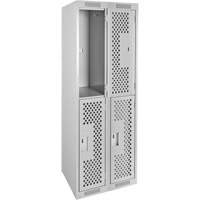 Clean Line Lockers, 2 -tier, Bank of 2, 24" x 12" x 72", Steel, Grey, Rivet (Assembled), Perforated Cam Industrial