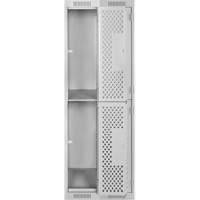 Clean Line Lockers, 2 -tier, Bank of 2, 24" x 12" x 72", Steel, Grey, Rivet (Assembled), Perforated Cam Industrial