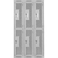 Clean Line Lockers, 2 -tier, Bank of 3, 36" x 12" x 72", Steel, Grey, Rivet (Assembled), Perforated Cam Industrial