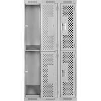 Clean Line Lockers, 2 -tier, Bank of 3, 36" x 12" x 72", Steel, Grey, Rivet (Assembled), Perforated Cam Industrial