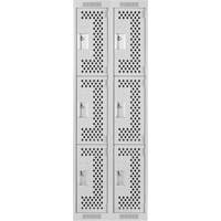 Clean Line Lockers, 3 -tier, Bank of 2, 24" x 12" x 72", Steel, Grey, Rivet (Assembled), Perforated Cam Industrial