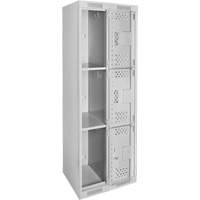 Clean Line Lockers, 3 -tier, Bank of 2, 24" x 12" x 72", Steel, Grey, Rivet (Assembled), Perforated Cam Industrial