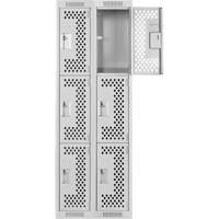 Clean Line Lockers, 3 -tier, Bank of 2, 24" x 12" x 72", Steel, Grey, Rivet (Assembled), Perforated Cam Industrial