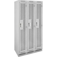 Clean Line Lockers, Bank of 3, 36" x 15" x 76", Steel, Grey, Rivet (Assembled), Perforated Cam Industrial