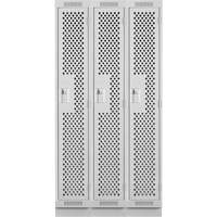 Clean Line Lockers, Bank of 3, 36" x 15" x 76", Steel, Grey, Rivet (Assembled), Perforated Cam Industrial