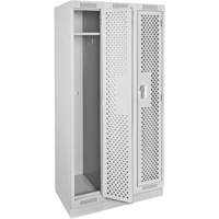 Clean Line Lockers, Bank of 3, 36" x 15" x 76", Steel, Grey, Rivet (Assembled), Perforated Cam Industrial