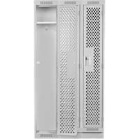 Clean Line Lockers, Bank of 3, 36" x 15" x 76", Steel, Grey, Rivet (Assembled), Perforated Cam Industrial