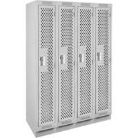 Clean Line Lockers, Bank of 4, 48" x 15" x 76", Steel, Grey, Rivet (Assembled), Perforated Cam Industrial