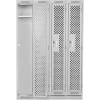 Clean Line Lockers, Bank of 4, 48" x 15" x 76", Steel, Grey, Rivet (Assembled), Perforated Cam Industrial