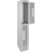 Clean Line Lockers, 2 -tier, 12" x 18" x 76", Steel, Grey, Rivet (Assembled), Perforated Cam Industrial
