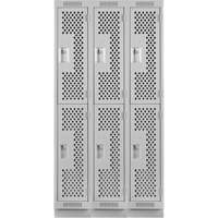 Clean Line Lockers, 2 -tier, Bank of 3, 36" x 12" x 76", Steel, Grey, Rivet (Assembled), Perforated Cam Industrial