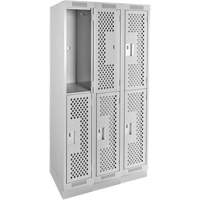 Clean Line Lockers, 2 -tier, Bank of 3, 36" x 12" x 76", Steel, Grey, Rivet (Assembled), Perforated Cam Industrial