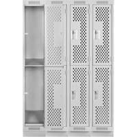Clean Line Lockers, 2 -tier, Bank of 4, 48" x 12" x 76", Steel, Grey, Rivet (Assembled), Perforated Cam Industrial