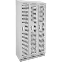 Clean Line Lockers, Bank of 3, 36" x 18" x 82", Steel, Grey, Rivet (Assembled), Perforated Cam Industrial