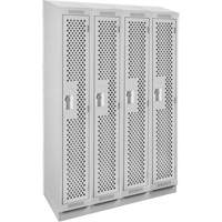 Clean Line Lockers, Bank of 4, 48" x 18" x 82", Steel, Grey, Rivet (Assembled), Perforated Cam Industrial