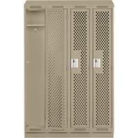 Clean Line Lockers, Bank of 4, 48" x 18" x 82", Steel, Grey, Rivet (Assembled), Perforated Cam Industrial