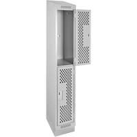 Clean Line Lockers, 2 -tier, 12" x 12" x 82", Steel, Grey, Rivet (Assembled), Perforated Cam Industrial