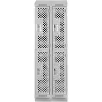Clean Line Lockers, 2 -tier, Bank of 2, 24" x 18" x 82", Steel, Grey, Rivet (Assembled), Perforated Cam Industrial