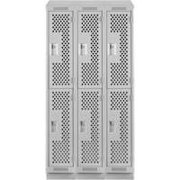 Clean Line Lockers, 2 -tier, Bank of 3, 36" x 18" x 82", Steel, Grey, Rivet (Assembled), Perforated Cam Industrial