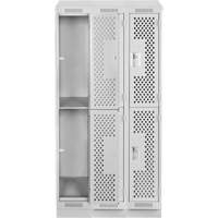 Clean Line Lockers, 2 -tier, Bank of 3, 36" x 18" x 82", Steel, Grey, Rivet (Assembled), Perforated Cam Industrial