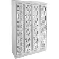 Clean Line Lockers, 2 -tier, Bank of 4, 48" x 18" x 82", Steel, Grey, Rivet (Assembled), Perforated Cam Industrial
