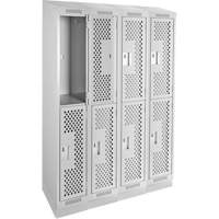 Clean Line Lockers, 2 -tier, Bank of 4, 48" x 18" x 82", Steel, Grey, Rivet (Assembled), Perforated Cam Industrial