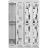 Clean Line Lockers, 2 -tier, Bank of 4, 48" x 18" x 82", Steel, Grey, Rivet (Assembled), Perforated Cam Industrial