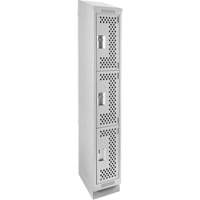 Clean Line Lockers, 3 -tier, 12" x 18" x 82", Steel, Grey, Rivet (Assembled), Perforated Cam Industrial