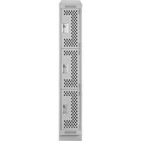 Clean Line Lockers, 3 -tier, 12" x 18" x 82", Steel, Grey, Rivet (Assembled), Perforated Cam Industrial