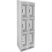 Clean Line Lockers, 3 -tier, Bank of 2, 24" x 18" x 82", Steel, Grey, Rivet (Assembled), Perforated Cam Industrial