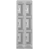 Clean Line Lockers, 3 -tier, Bank of 2, 24" x 18" x 82", Steel, Grey, Rivet (Assembled), Perforated Cam Industrial