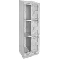 Clean Line Lockers, 3 -tier, Bank of 2, 24" x 18" x 82", Steel, Grey, Rivet (Assembled), Perforated Cam Industrial