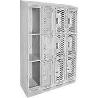 Clean Line Lockers, 3 -tier, Bank of 4, 48" x 18" x 82", Steel, Grey, Rivet (Assembled), Perforated Cam Industrial