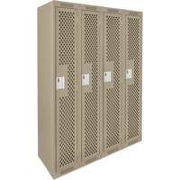 Clean Line Lockers, Bank of 4, 48" x 15" x 72", Steel, Beige, Rivet (Assembled), Perforated Cam Industrial