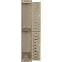 Clean Line Lockers, 2 -tier, 12" x 15" x 72", Steel, Beige, Rivet (Assembled), Perforated Cam Industrial