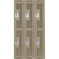 Clean Line Lockers, 2 -tier, Bank of 3, 36" x 12" x 72", Steel, Beige, Rivet (Assembled), Perforated Cam Industrial