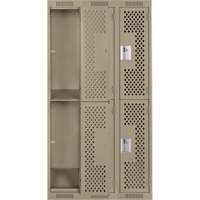 Clean Line Lockers, 2 -tier, Bank of 3, 36" x 12" x 72", Steel, Beige, Rivet (Assembled), Perforated Cam Industrial