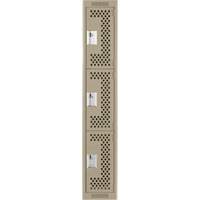 Clean Line Lockers, 3 -tier, 12" x 12" x 72", Steel, Beige, Rivet (Assembled), Perforated Cam Industrial
