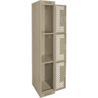 Clean Line Lockers, 3 -tier, 12" x 12" x 72", Steel, Beige, Rivet (Assembled), Perforated Cam Industrial
