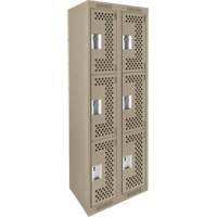 Clean Line Lockers, 3 -tier, Bank of 2, 24" x 12" x 72", Steel, Beige, Rivet (Assembled), Perforated Cam Industrial