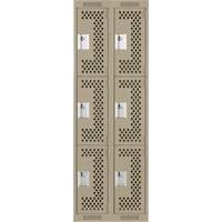 Clean Line Lockers, 3 -tier, Bank of 2, 24" x 12" x 72", Steel, Beige, Rivet (Assembled), Perforated Cam Industrial