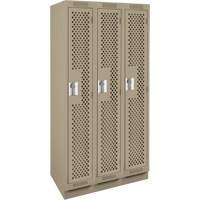 Clean Line Lockers, Bank of 3, 36" x 15" x 76", Steel, Beige, Rivet (Assembled), Perforated Cam Industrial