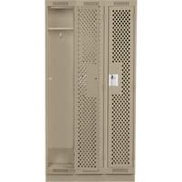 Clean Line Lockers, Bank of 3, 36" x 15" x 76", Steel, Beige, Rivet (Assembled), Perforated Cam Industrial
