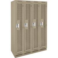 Clean Line Lockers, Bank of 4, 48" x 15" x 76", Steel, Beige, Rivet (Assembled), Perforated Cam Industrial